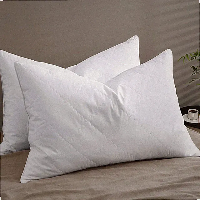2 Pack Soft Quilted Feather Bed Pillows King or Queen, Anti Feather Poke Cover
