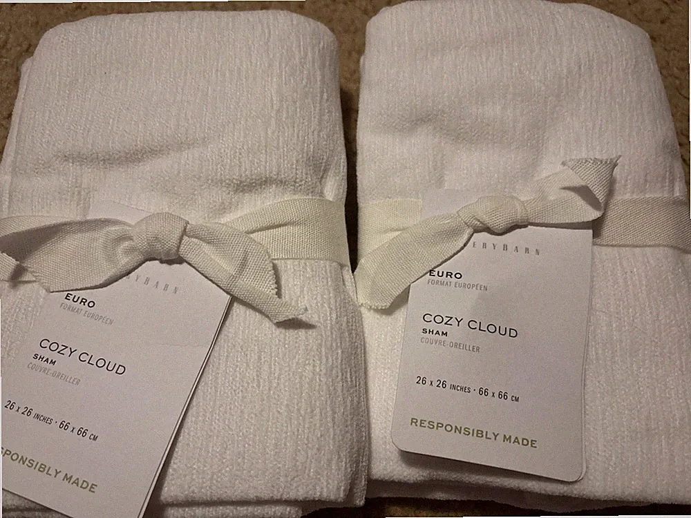 2 POTTERY BARN Cozy Cloud Shams EURO Size Potterybarn Sham white NEW
