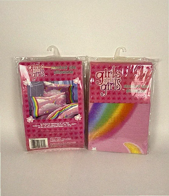 2X Pink Pillowcase with White Clouds and Rainbows - Standard Size