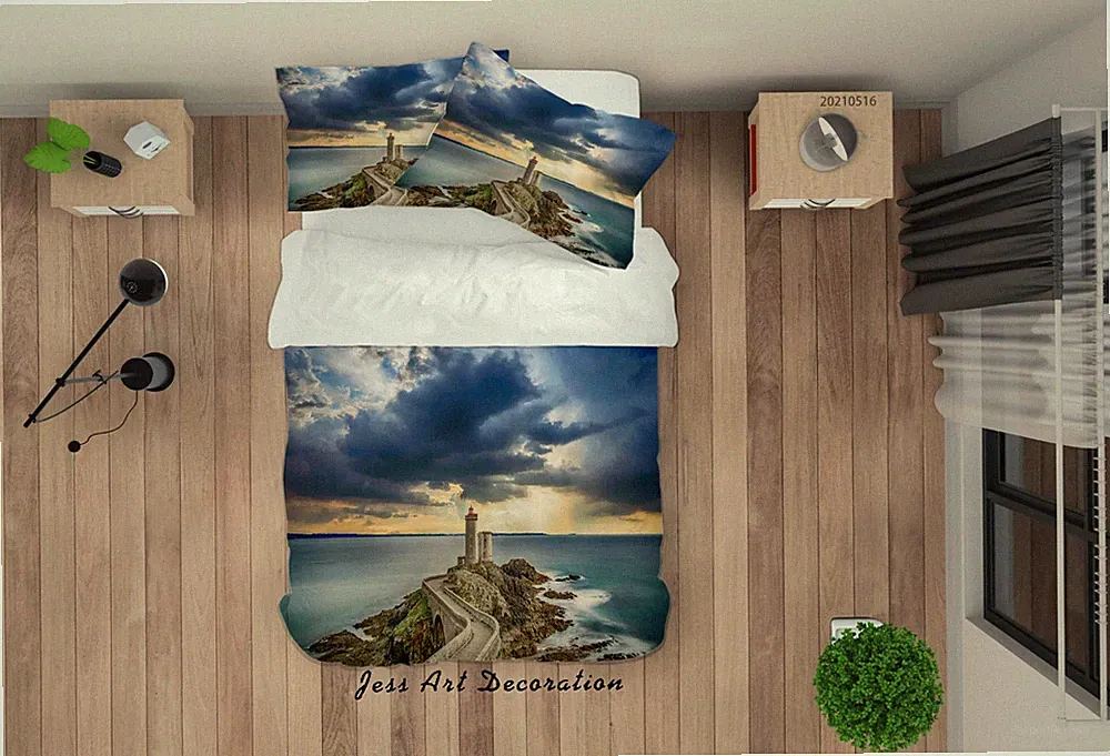 3D Lighthouse Sea Sky Cloud Landscape Quilt Cover Set Bedding Sets Pillowcases