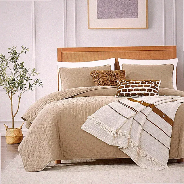Beige Cloud Queen Size Quilt Bedding Sets with Pillow Shams, Farmhouse Lightweig