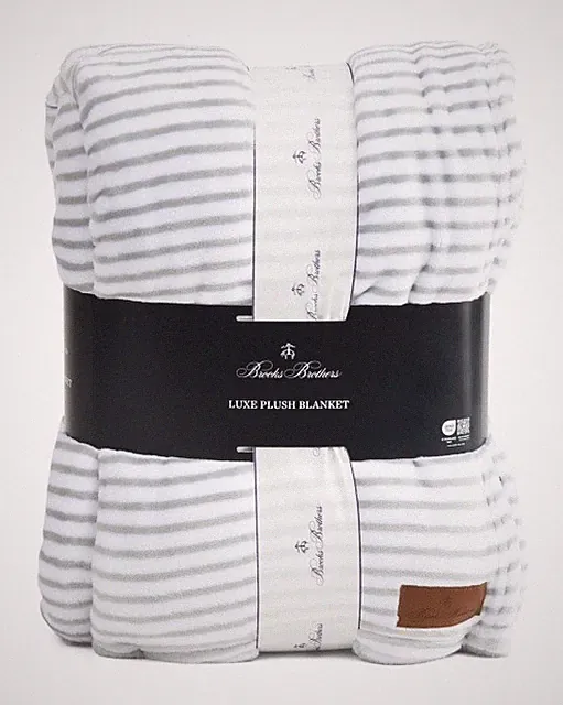 Brooks Brothers Full/Queen Luxe Plush Blanket Nimbus Cloud Stripe 98 in. x 92 in