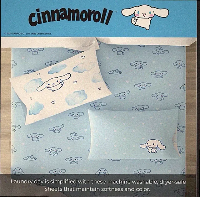 Cinnamoroll Cloud Full Microfiber Fitted Flat Sheets Blue 2 Pillowcases