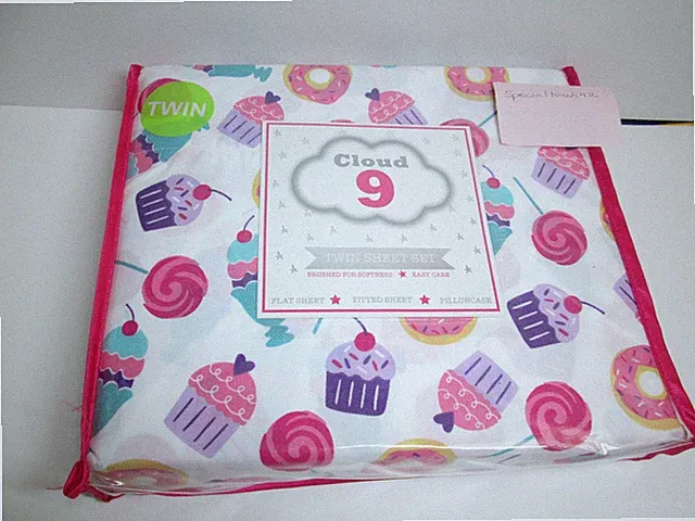 Cloud 9 Twin Sheet Set Sweet Cupcake Donut Lollipop Ice Cream ~ Multi Colors New