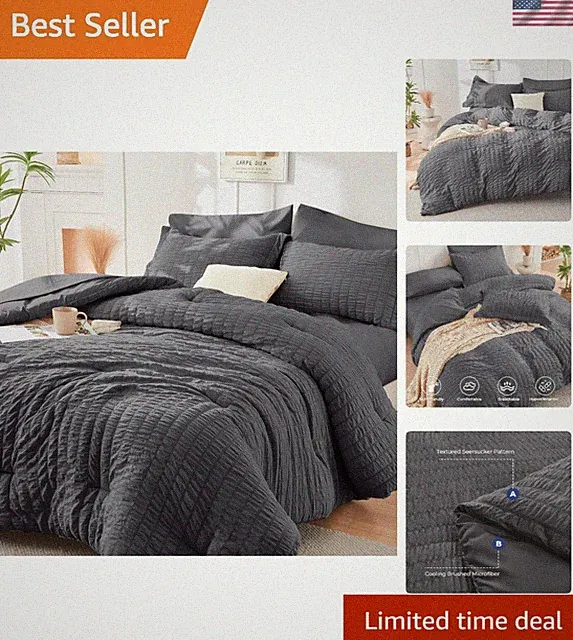 Cloud-Like Luxury King Comforter Set with Deep Pocket Fitted Sheet - Seersucker