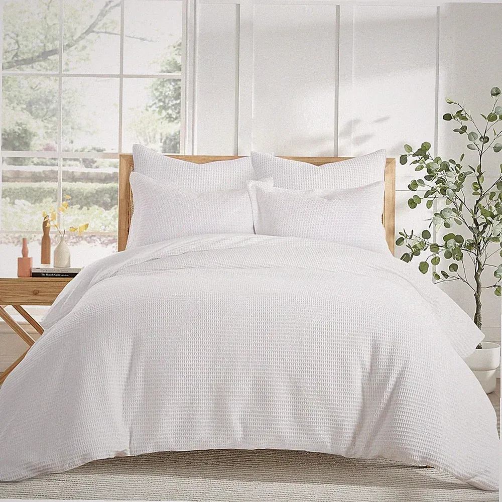 Cloud Waffle Bright White Queen Comforter Set Soft Luxury Bedding 90x94in