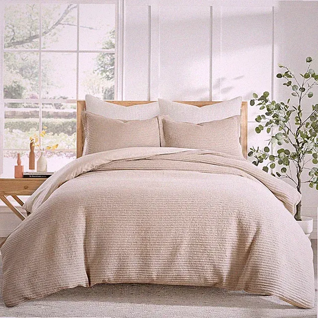 Cloud Waffle King Duvet Cover Set (106X94In) with 2 Pillow Shams (36X20In) - Sol