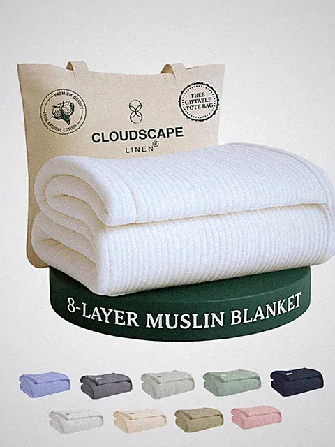 CLOUDSCAPE 8 Layer Muslin Blanket Twin Size - 100% Cotton Gauze Summer Blanke...