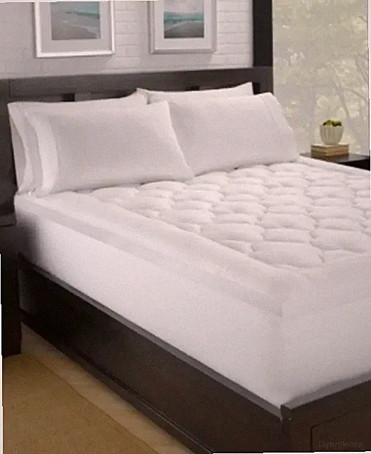 Ella Jayne Fluffy Clouds Fiber Bed Mattress Pad White Queen Size 100% Cotton