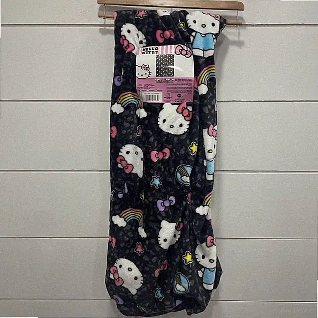 Hello Kitty Cloud Throw Blanket Black 60”x70”