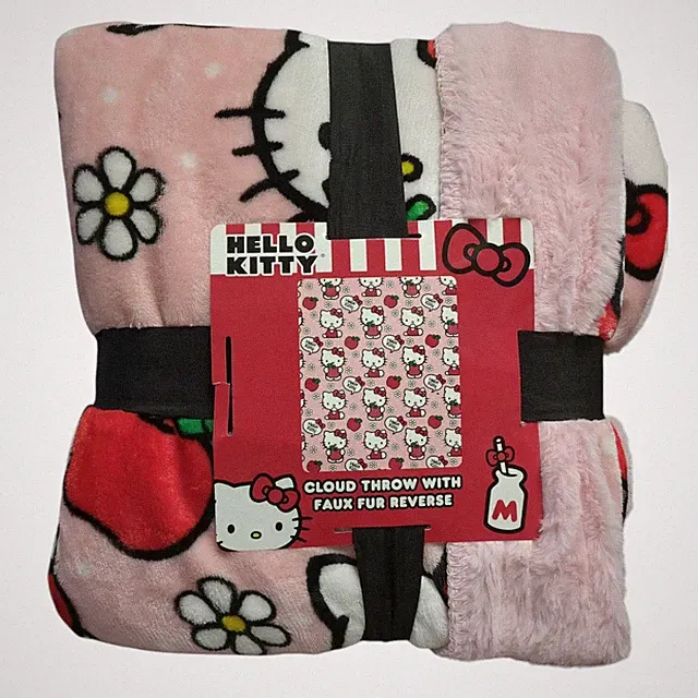 Hello Kitty Fleece Cloud Throw with Faux Polyester Fur Reverse, 50" x 60"