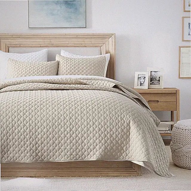 HORIMOTE HOME Quilt Set Queen Size Beige Bedspread, Modern Style Quilted Clouds