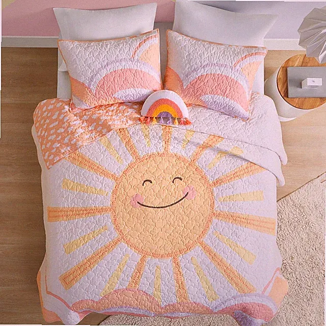 Kids Queen Bedding Set Cotton Sun Full Size Quilt Sets for Girls Rainbow & Cloud