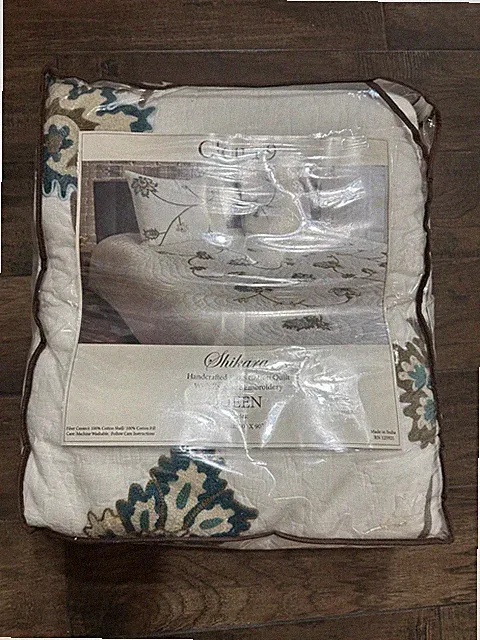 New Cloud 9 Shikara Ivory Embroidery Handcrafted 100% Cotton Queen Quilt