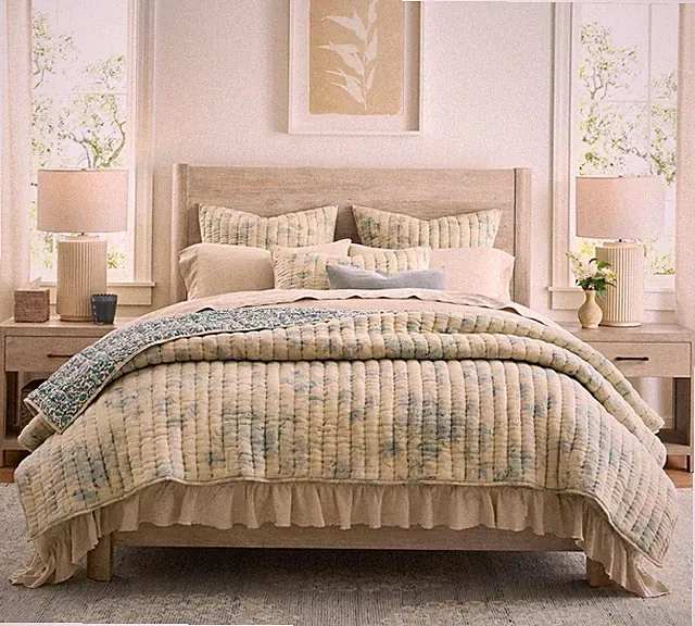 NEW Pottery Barn Floral Cloud Reversible Quilt Full/Queen Blue Multi