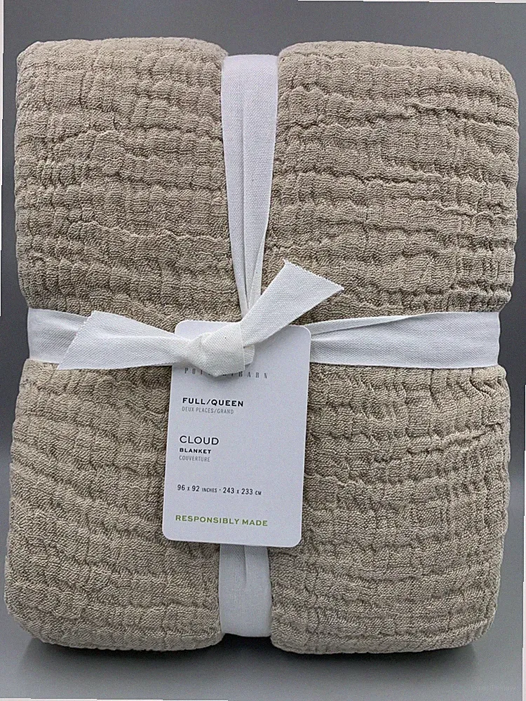 Pottery Barn Cloud Cotton Linen Blanket Flax Full Queen #B5031