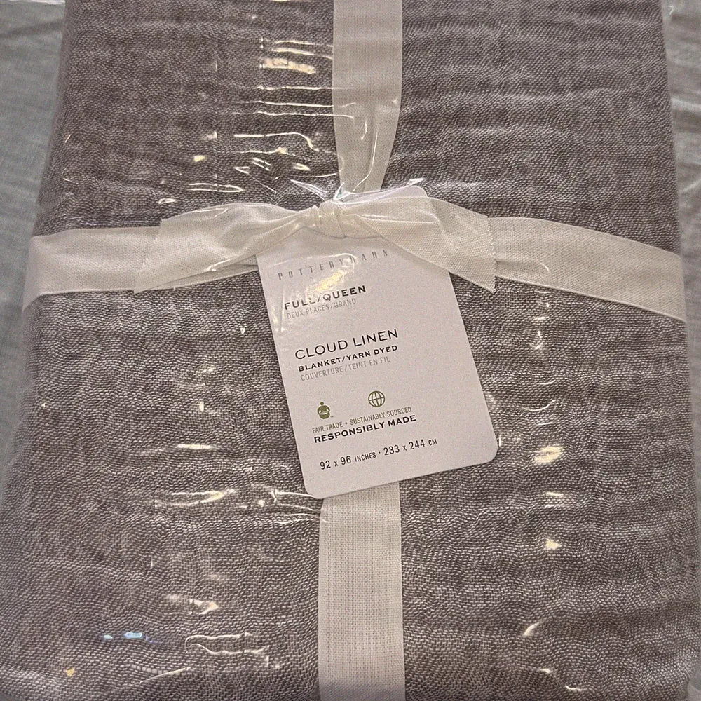 POTTERY BARN CLOUD COTTON/LINEN BLANKET ~ FULL / QUEEN ~ GRAY