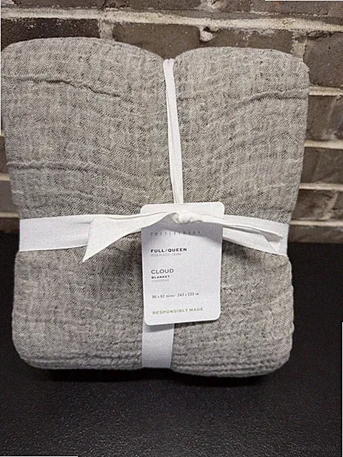 Pottery Barn CLOUD COTTON LINEN Blanket Full Queen Size ~ LODEN~ NWT