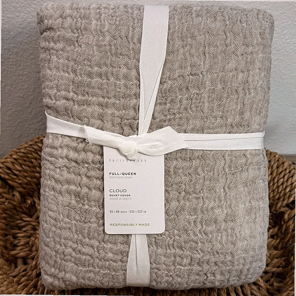 POTTERY BARN CLOUD COTTON/LINEN DUVET COVER, FULL/QUEEN ~ CAFÉ AU LAIT