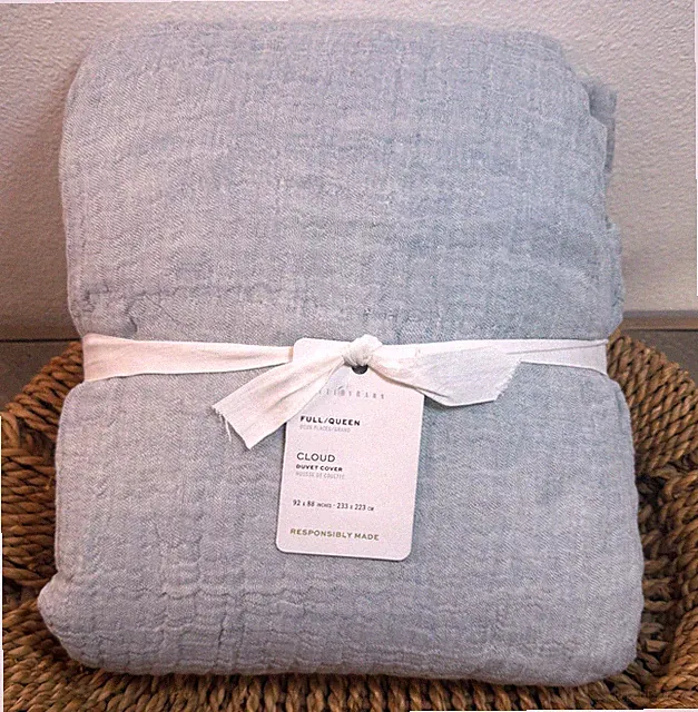 POTTERY BARN CLOUD COTTON/LINEN DUVET COVER, FULL / QUEEN ~ CHAMBRAY BLUE