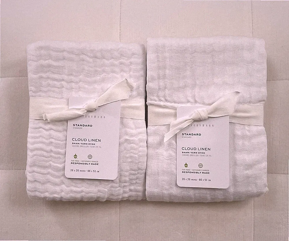 Pottery Barn CLOUD COTTON LINEN Standard Shams Set/2 ~White~ NWT