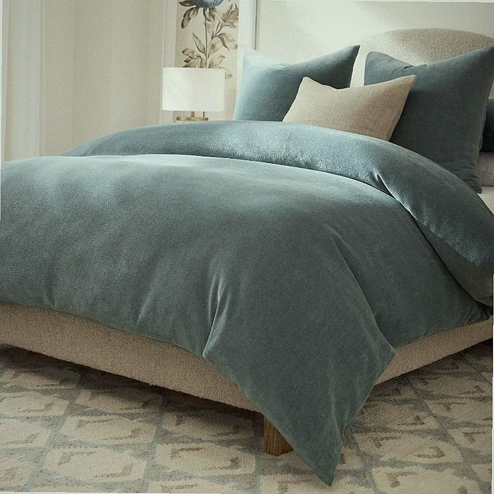 Pottery Barn Cozy Cloud Duvet Cover Steel Blue Bedding Full / Queen Buttons NEW