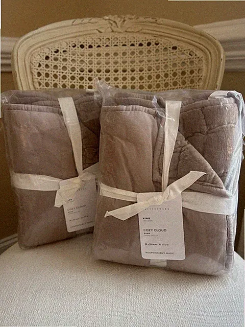 Pottery Barn Cozy Cloud Quilted KING Shams (2) Pale Lilac NEW