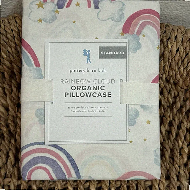 POTTERY BARN KIDS ORGANIC RAINBOW CLOUD PILLOWCASE (1) STANDARD ~ WHITE MULTI