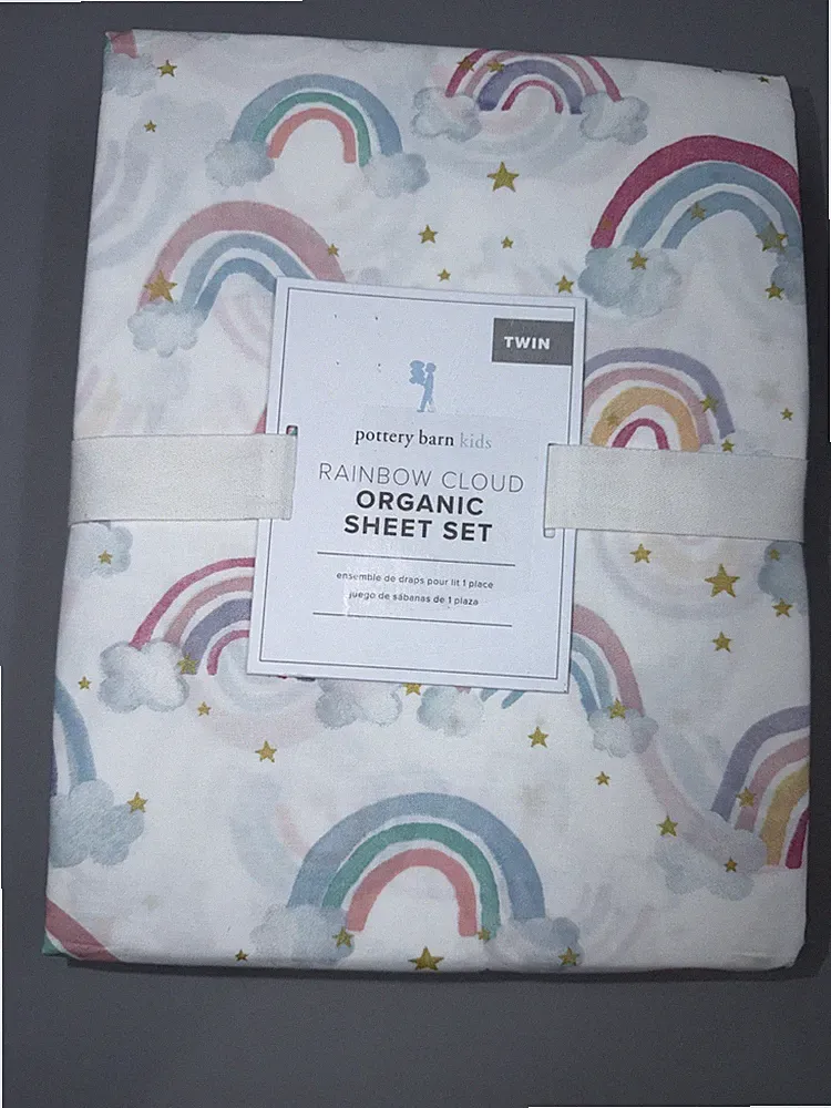 Pottery Barn Kids Rainbow Cloud Organic TWIN Sheet Set ~ Multicolored- New