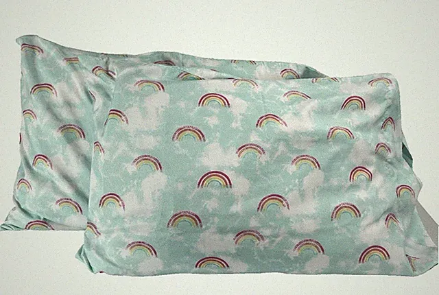 Rainbow & Cloud Theme Light Blue Standard Queen Microfiber Pillow Case Pair Lot