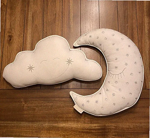 Set of 2 Pottery Barn Kids Nursery Pillows Cloud and Moon White