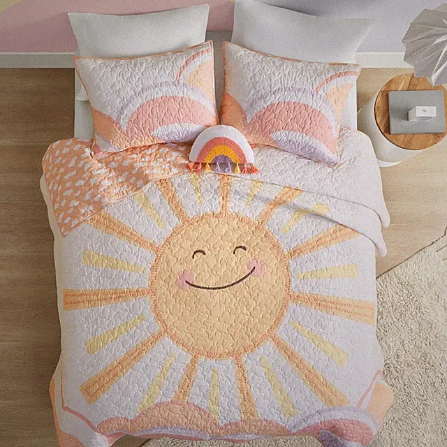 Twin Quilt Bedding Set, Cotton Coverlet Sun Girls Bedding Set Rainbow & Cloud...