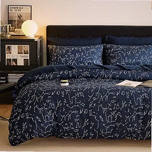 Wake In Cloud - Constellation Comforter Set, Navy Blue with White Space Stars