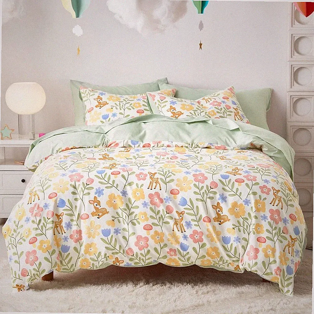 Wake In Cloud - Floral Bedding Set for Girls Cute Colorful Botanical Flowers...
