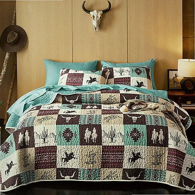 Wake In Cloud - Western Quilt Set, Southwestern Queen / Full, Turquoise Taupe
